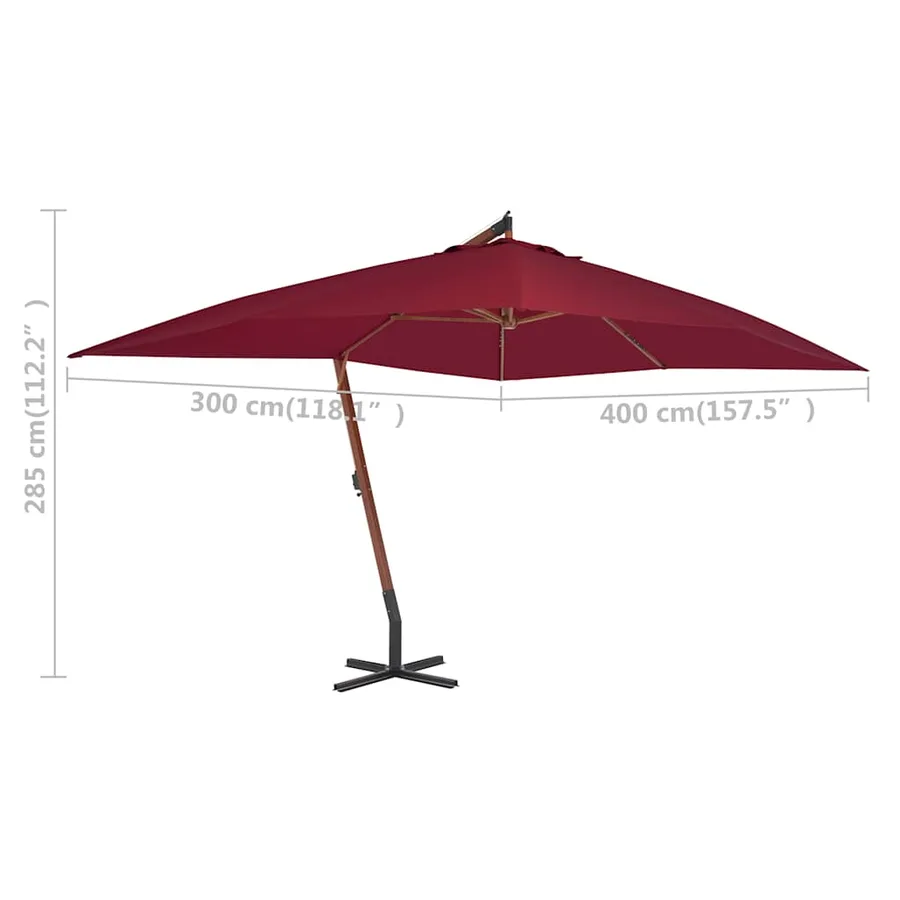 Parasol de jardin en porte-à-faux et mât en bois rouge bordeaux - 5