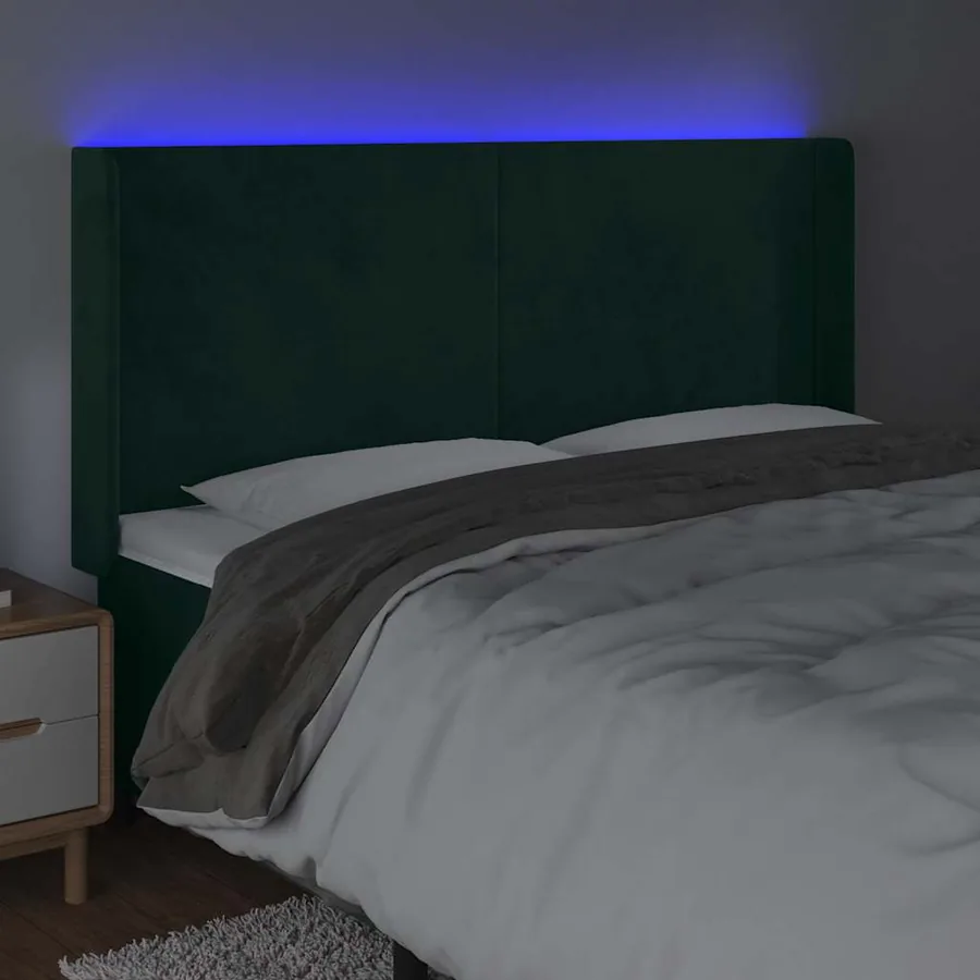 Tête de lit à LED Vert foncé 163x16x118/128 cm Velours - 4