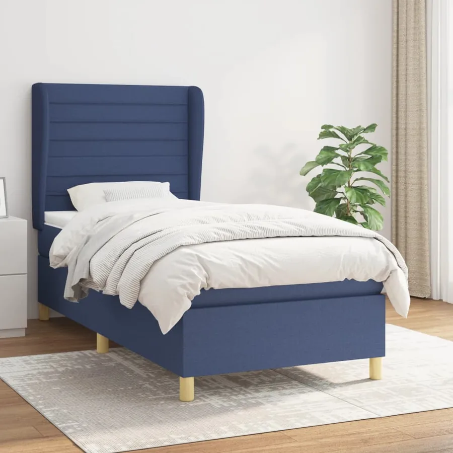 Sommier à lattes de lit avec matelas Bleu 90x200 cm Tissu