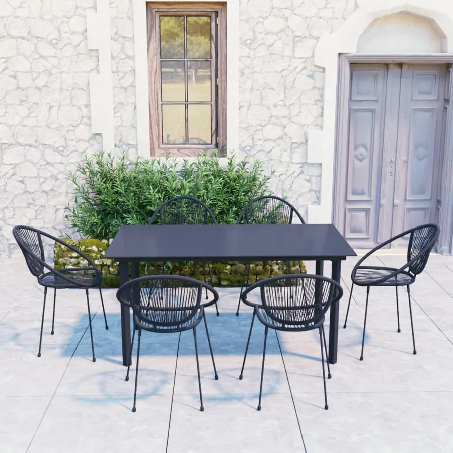 Ensemble à manger d'extérieur 7 pcs Rotin PVC Noir