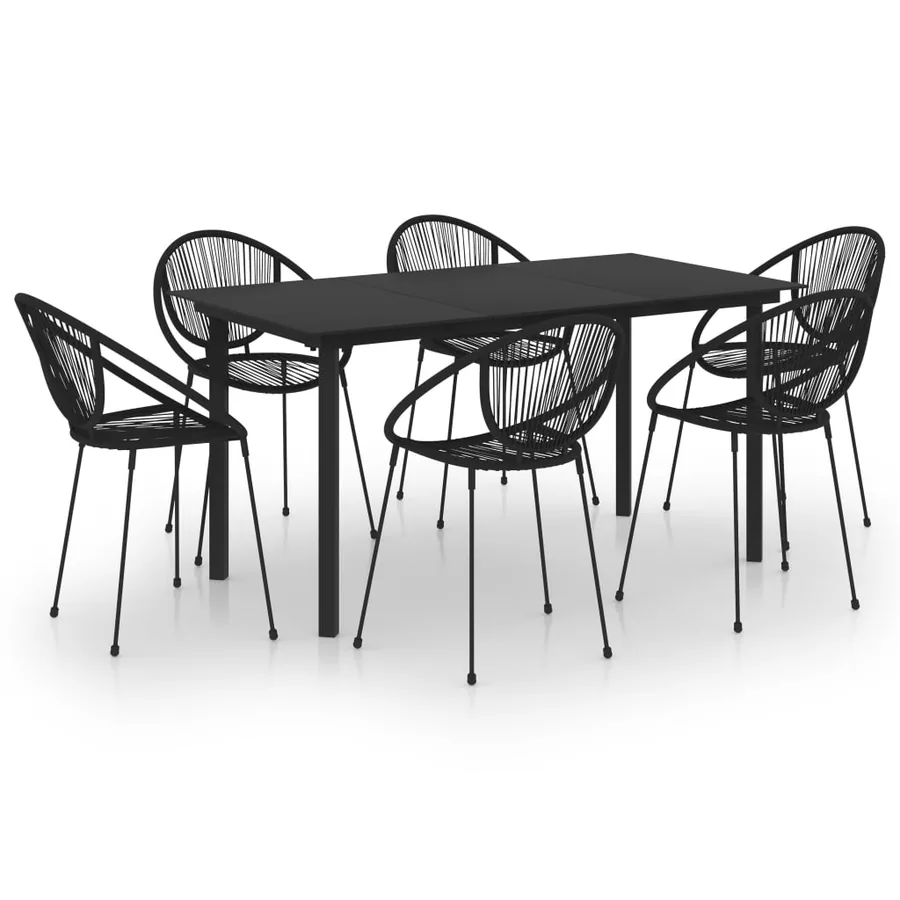 Ensemble à manger d'extérieur 7 pcs Rotin PVC Noir - 2