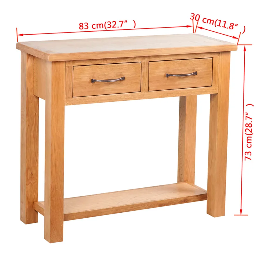 Table console avec 2 tiroirs 83x30x73 cm Bois de chêne massif - 6