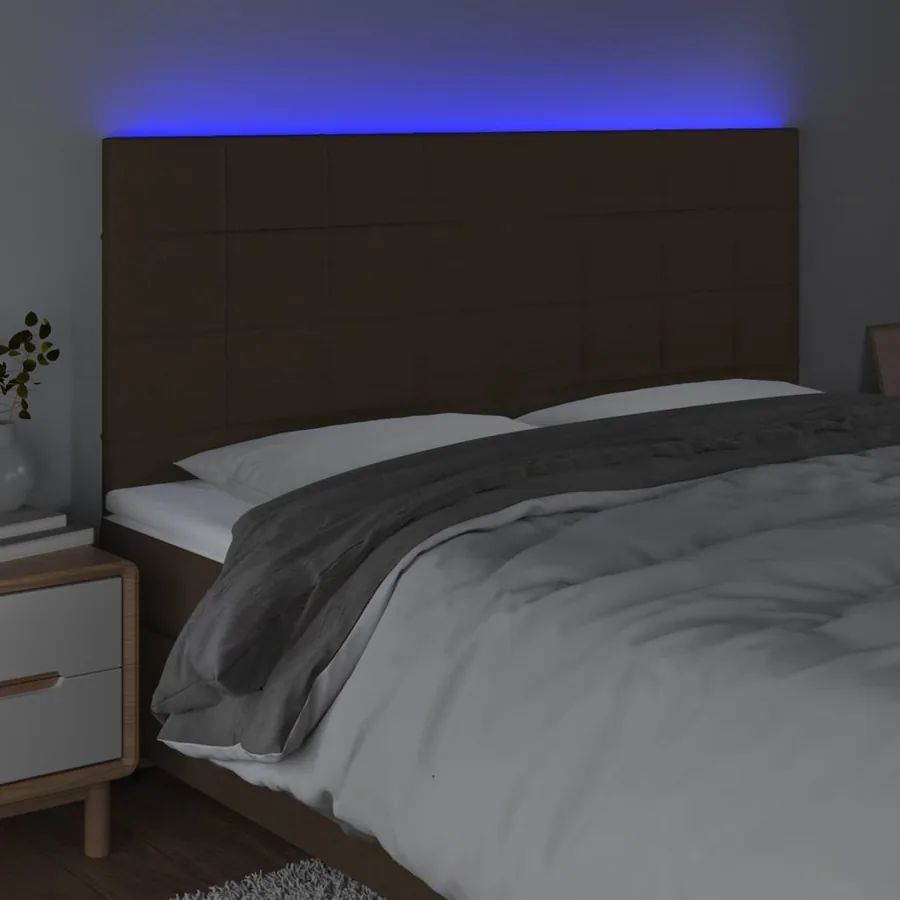Tête de lit à LED Marron foncé 200x5x118/128 cm Tissu - 3