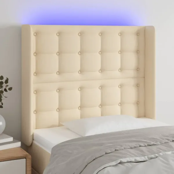 Tête de lit à LED Crème 83x16x118/128 cm Tissu