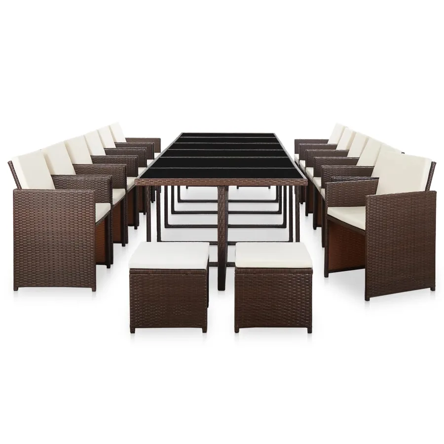 Ensemble à manger d'extérieur avec coussins 17 pcs rotin Marron - 2