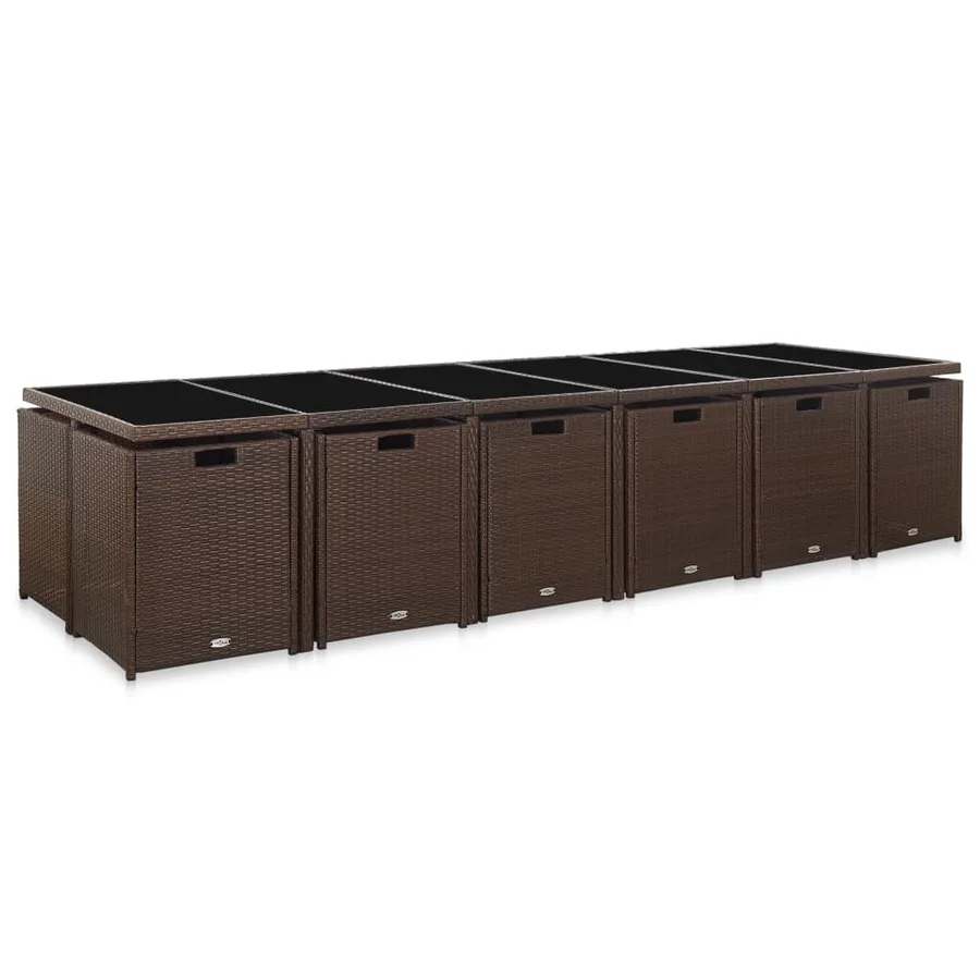 Ensemble à manger d'extérieur avec coussins 17 pcs rotin Marron - 8
