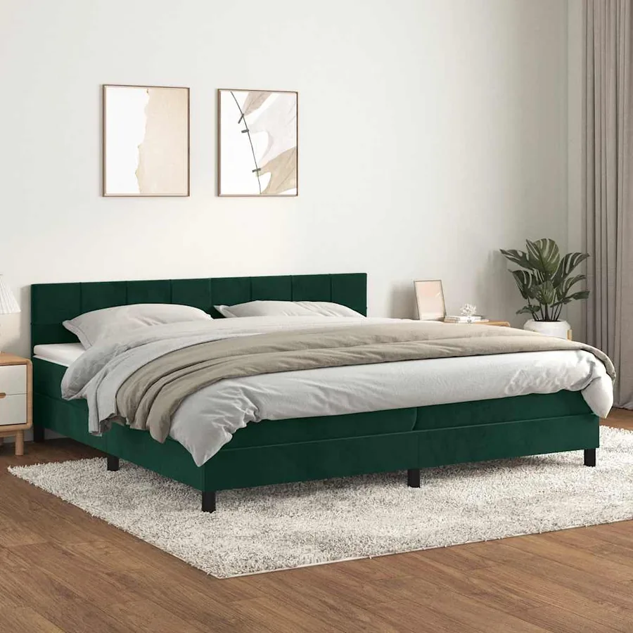 Sommier à lattes de lit et matelas Vert foncé 200x200cm Velours