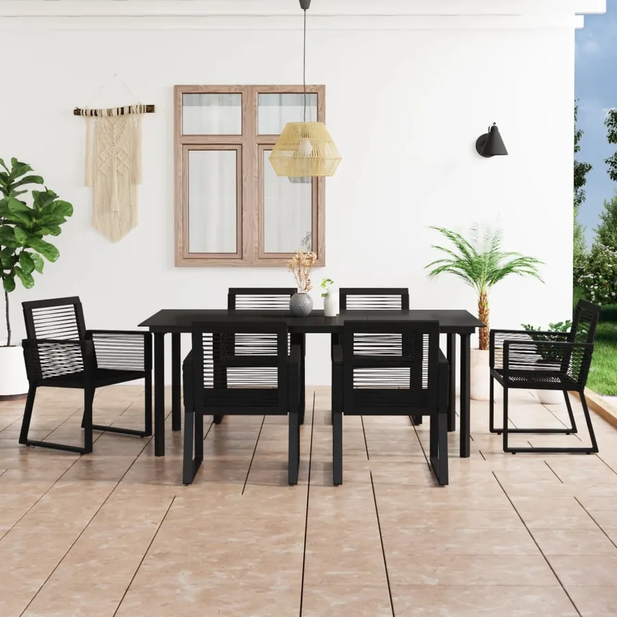 Ensemble à manger d'extérieur 7 pcs Rotin PVC Noir