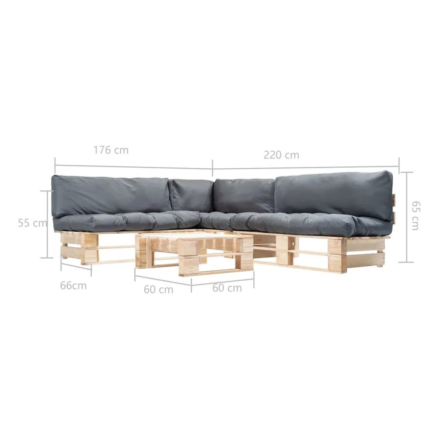 Salon de jardin palette 4 pcs avec coussins gris bois - 5