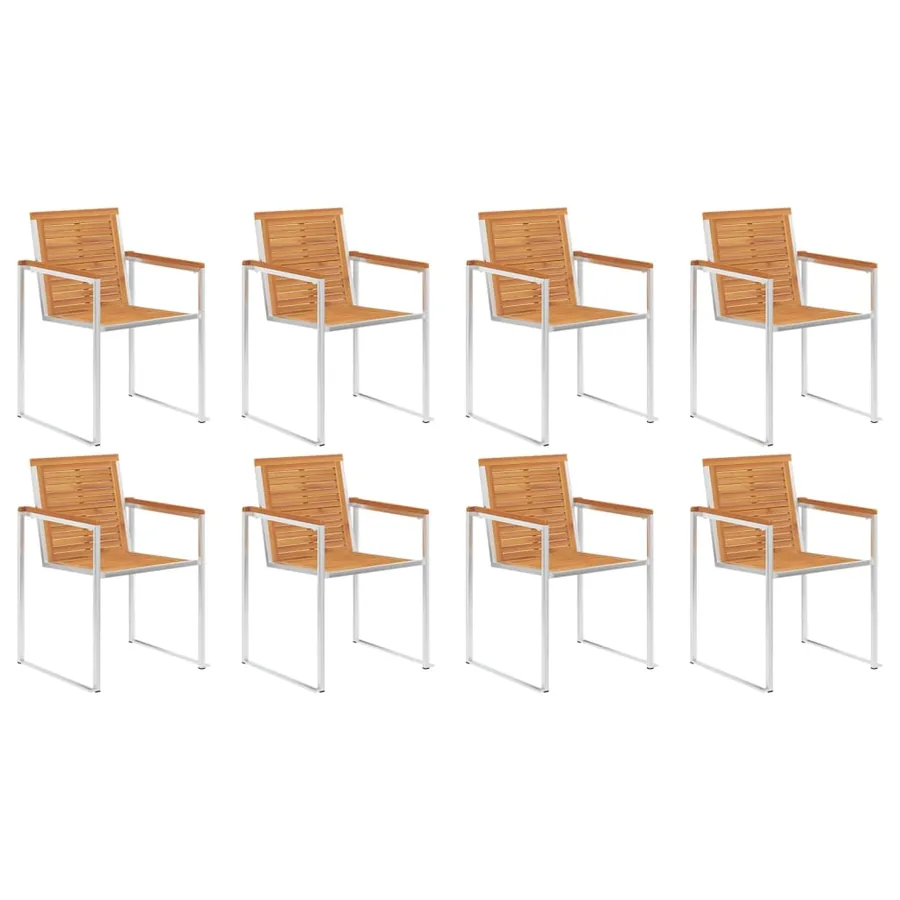 Chaises de jardin lot de 8 avec coussins Bois d'acacia solide - 3