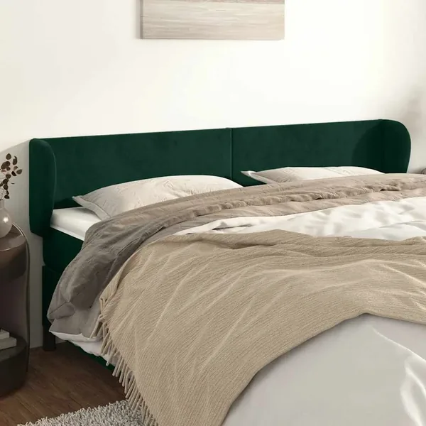 Tête de lit avec oreilles Vert foncé 163x23x78/88 cm Velours