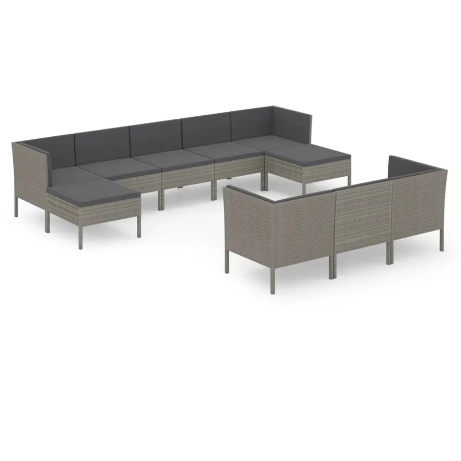 Salon de jardin 10 pcs avec coussins Résine tressée Gris - 2