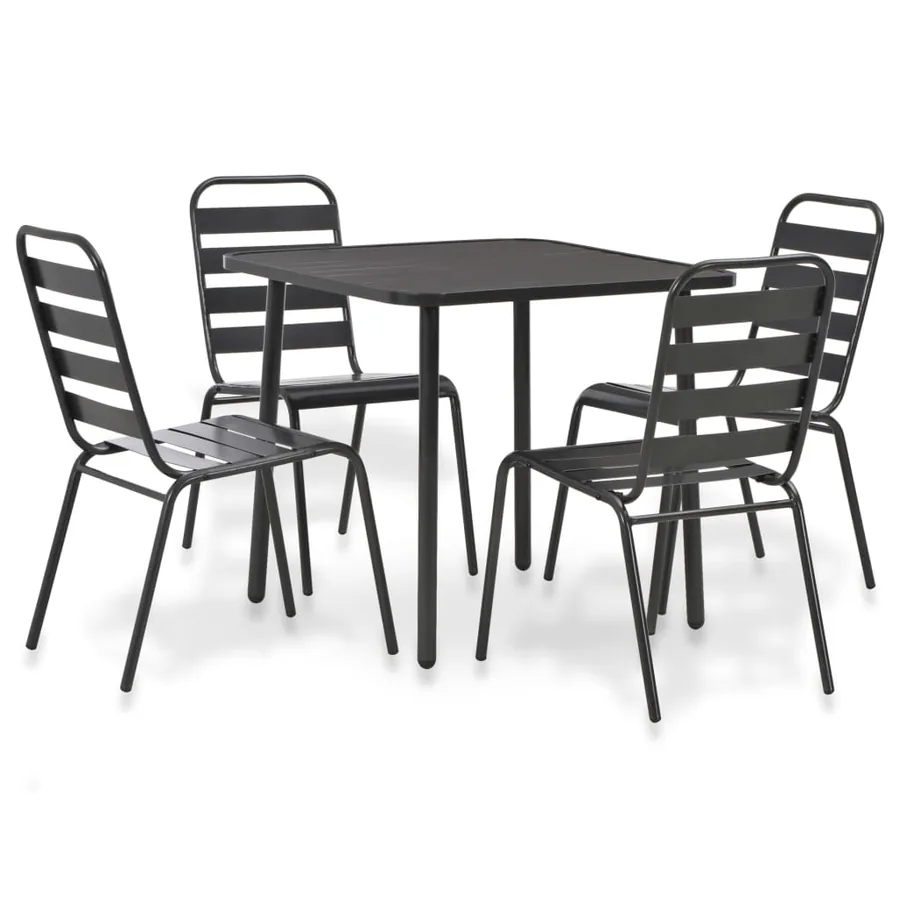 Ensemble à manger d'extérieur 5 pcs Acier Gris foncé