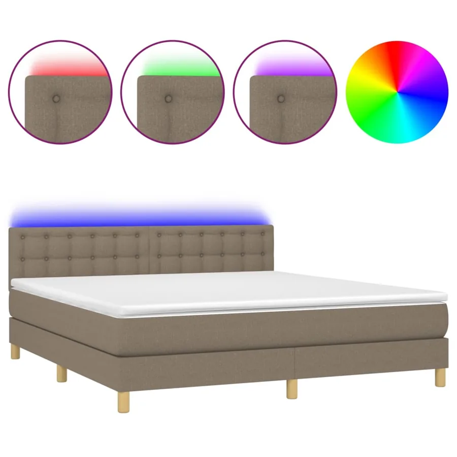 Sommier à lattes de lit avec matelas LED Taupe 160x200 cm Tissu - 2