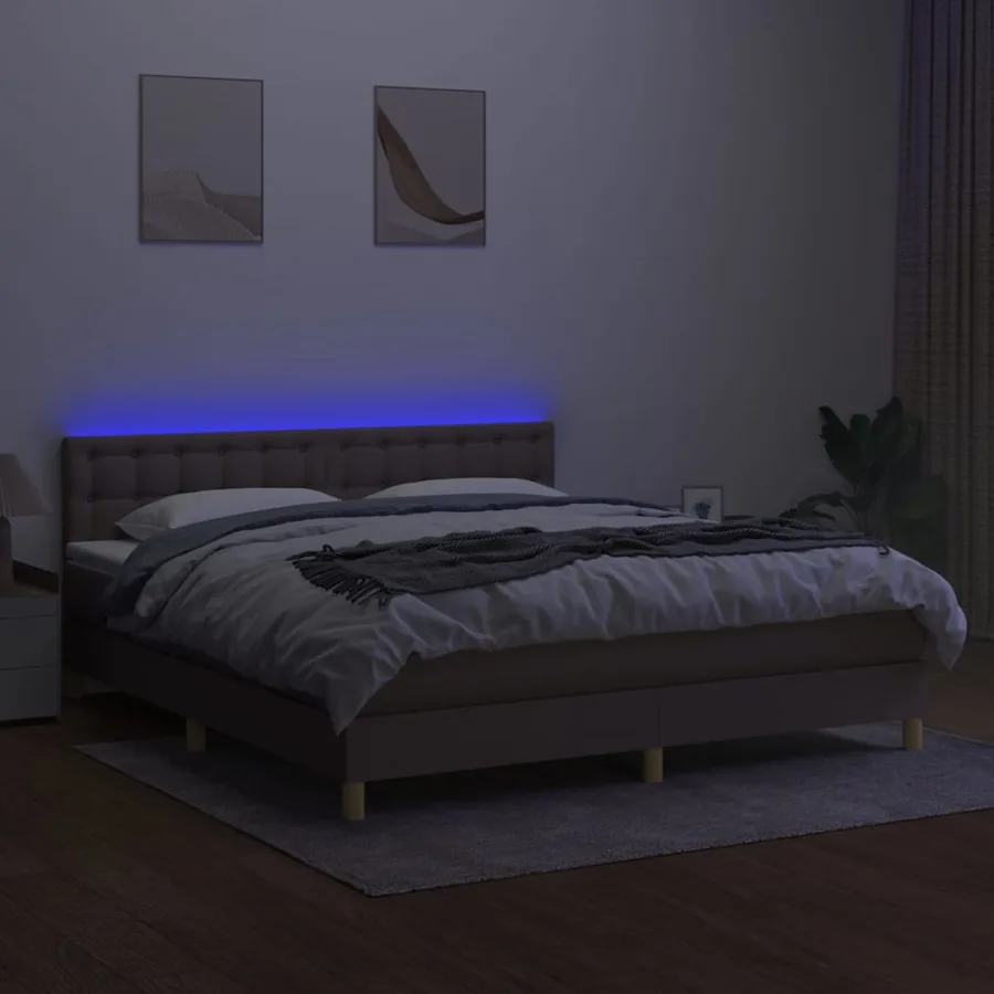 Sommier à lattes de lit avec matelas LED Taupe 160x200 cm Tissu - 4
