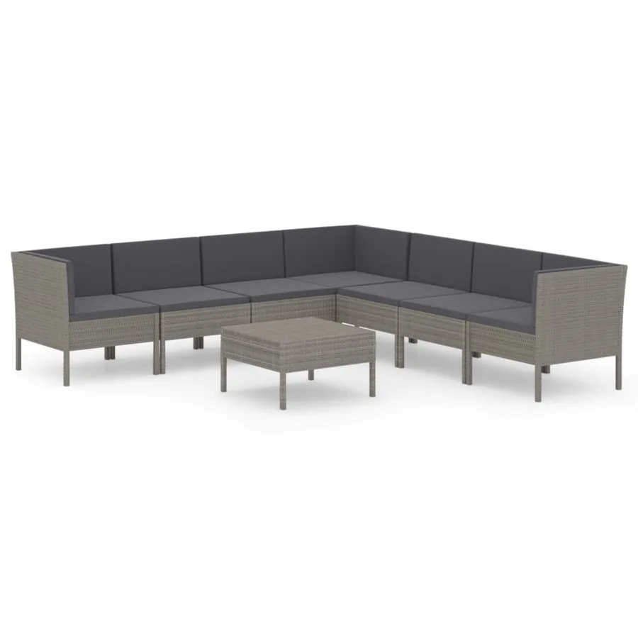 Salon de jardin 8 pcs avec coussins résine tressée gris - 2