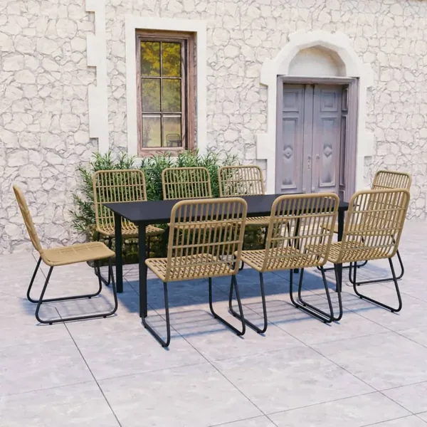 Ensemble à manger d'extérieur 9 pcs résine tressée et verre