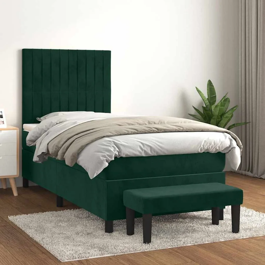 Sommier à lattes de lit avec matelas Vert foncé 100x200 cm