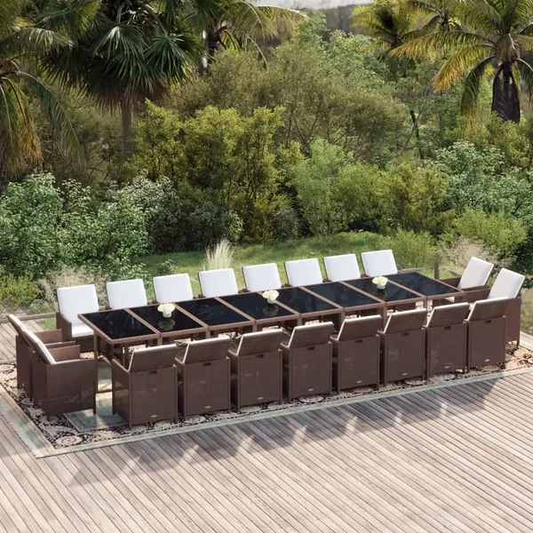 Ensemble à manger de jardin coussins 21 pcs Résine tressée