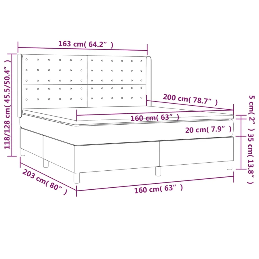Sommier à lattes de lit avec matelas Taupe 160x200 cm Tissu - 7