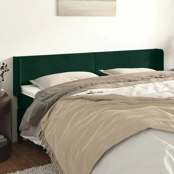 Tête de lit avec oreilles Vert foncé 163x16x78/88 cm Velours