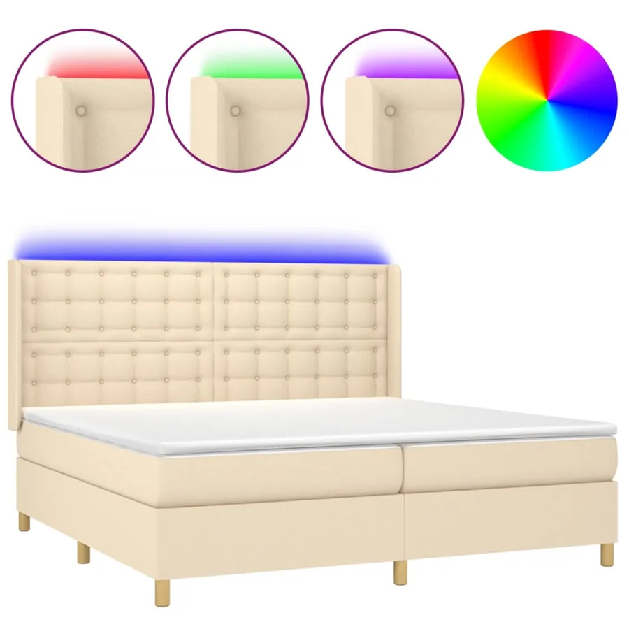 Sommier à lattes de lit matelas et LED Crème 200x200 cm Tissu - 2