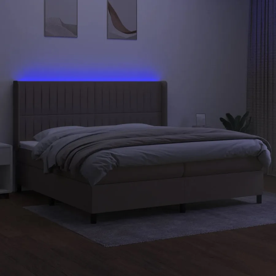 Sommier à lattes de lit matelas et LED Taupe 200x200 cm Tissu - 3