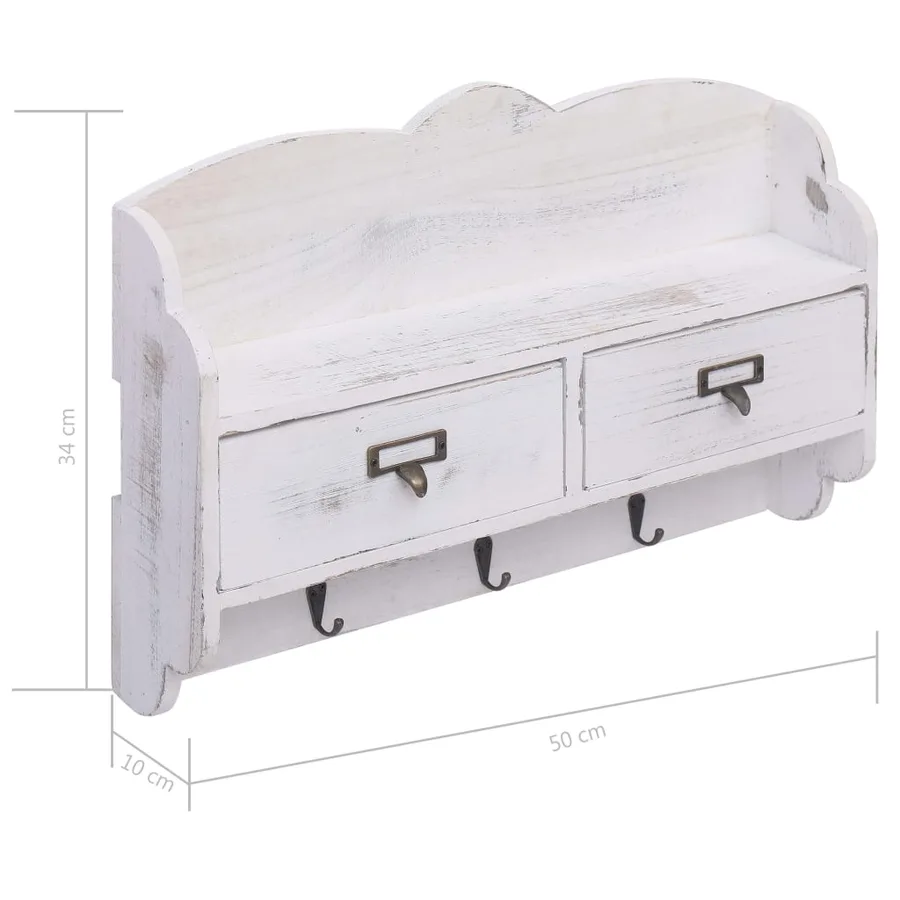 Porte-manteau mural Blanc 50x10x34 cm Bois - 8