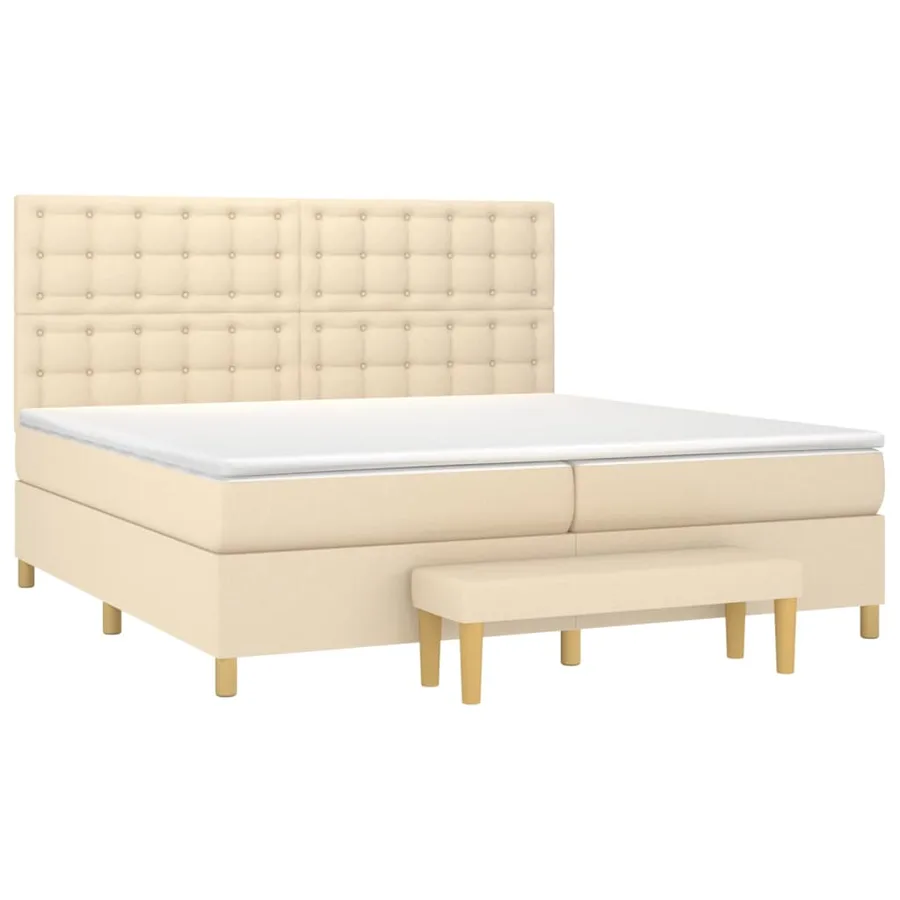 Sommier à lattes de lit avec matelas Crème 200x200 cm Tissu - 3
