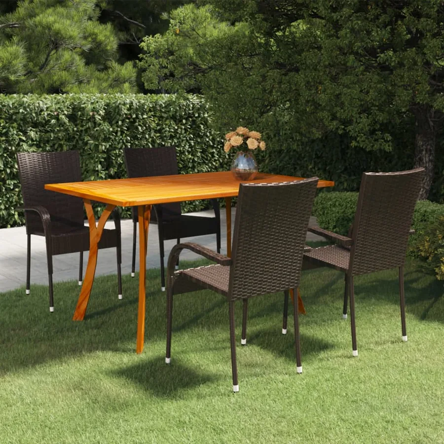 Ensemble à manger de jardin 5 pcs Marron