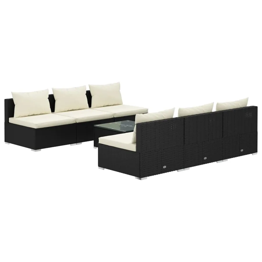 Salon de jardin 7 pcs avec coussins Résine tressée Noir - 2