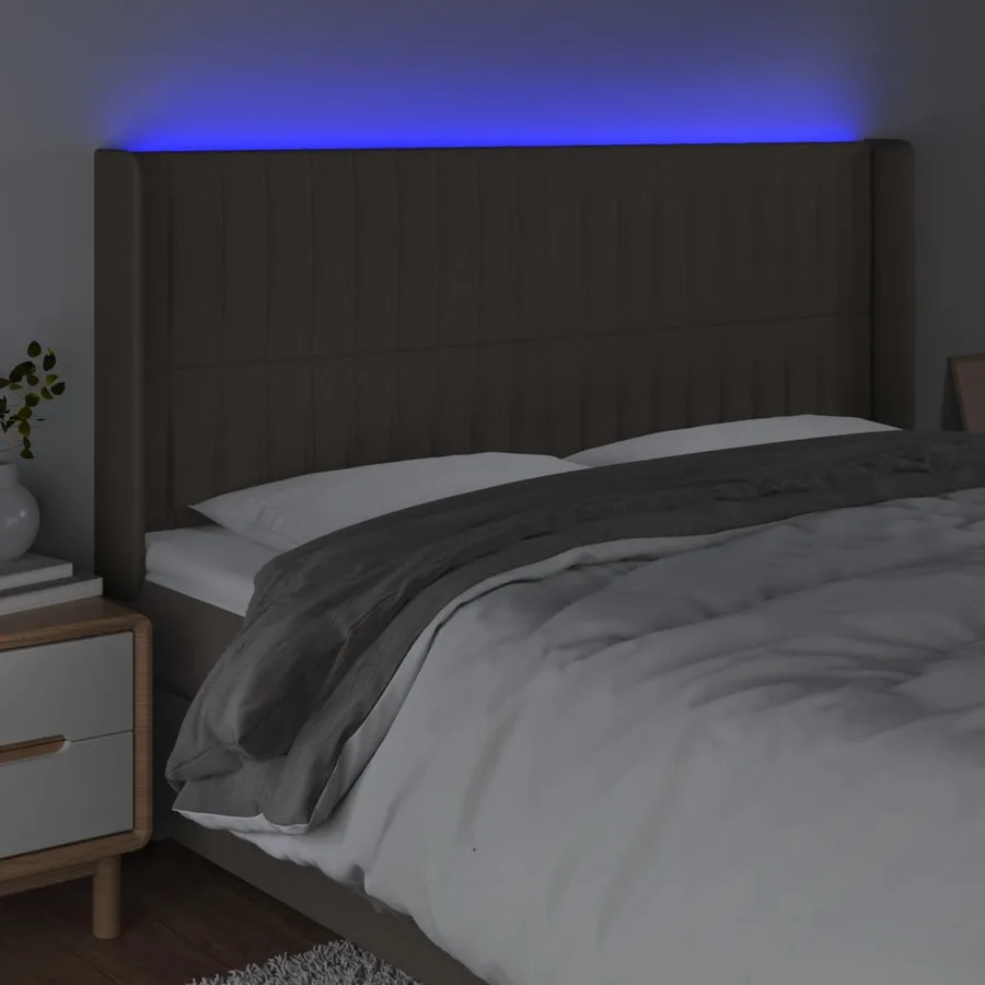 Tête de lit à LED Taupe 203x16x118/128 cm Tissu - 4