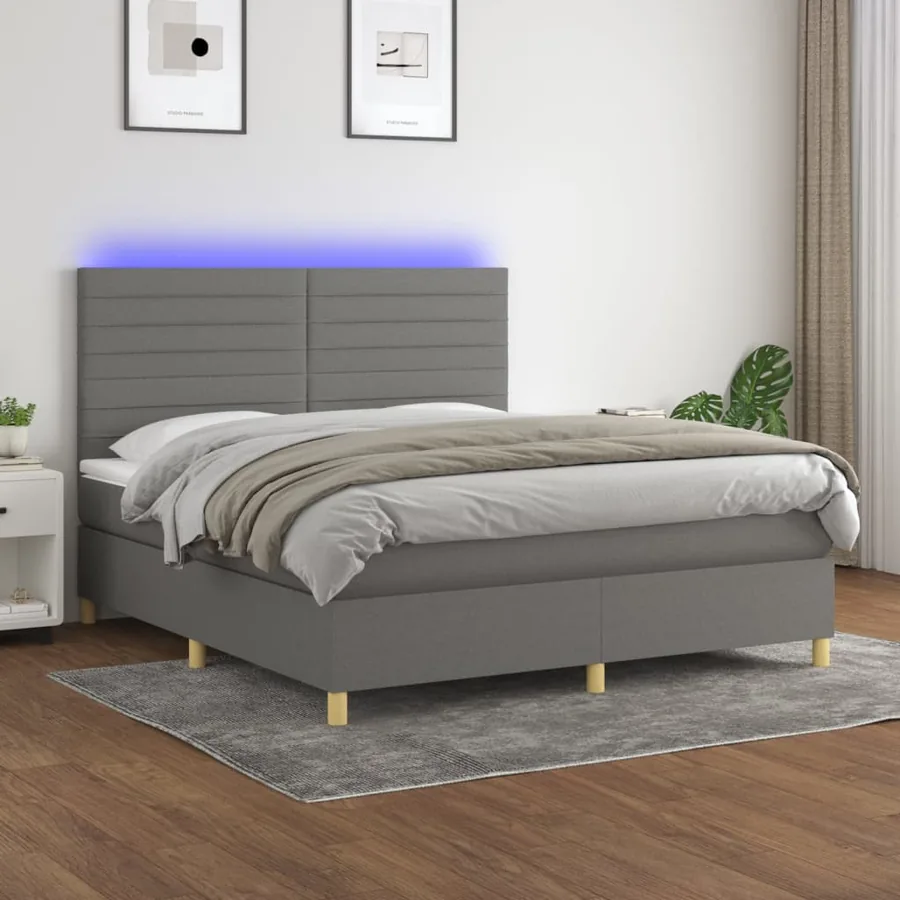 Sommier à lattes de lit et matelas et LED Gris foncé 180x200 cm