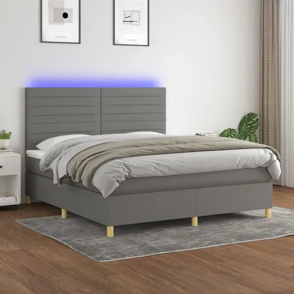 Sommier à lattes de lit et matelas et LED Gris foncé 180x200 cm