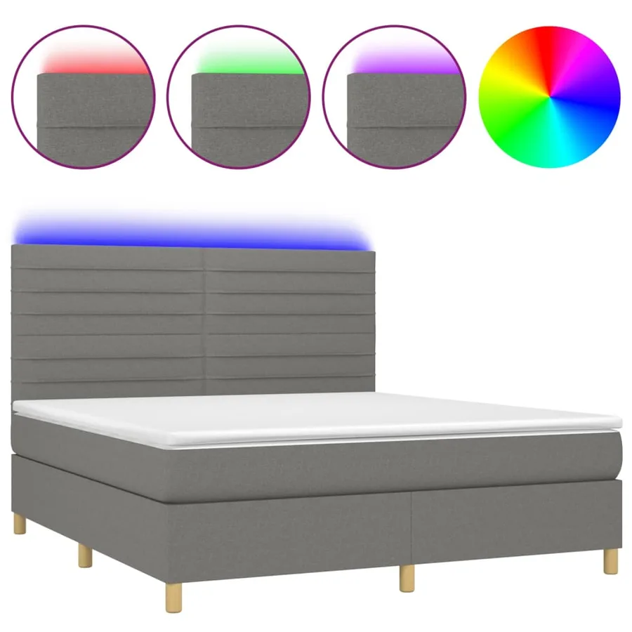 Sommier à lattes de lit et matelas et LED Gris foncé 180x200 cm - 2