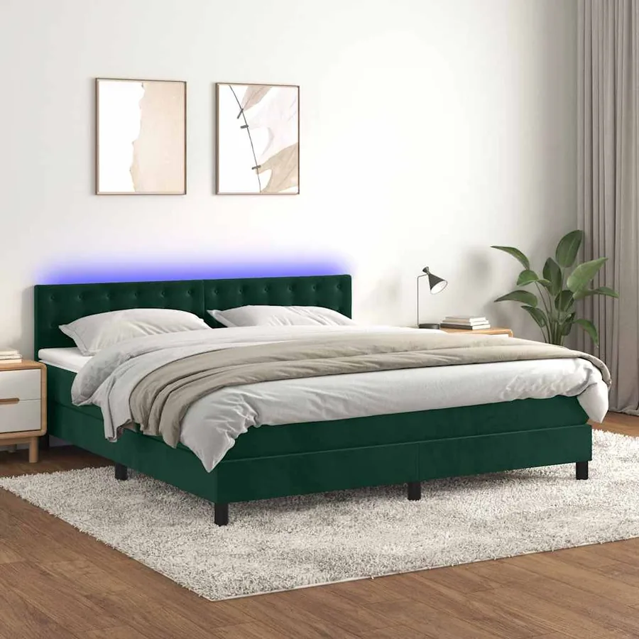 Sommier à lattes de lit matelas et LED Vert foncé 180x200 cm