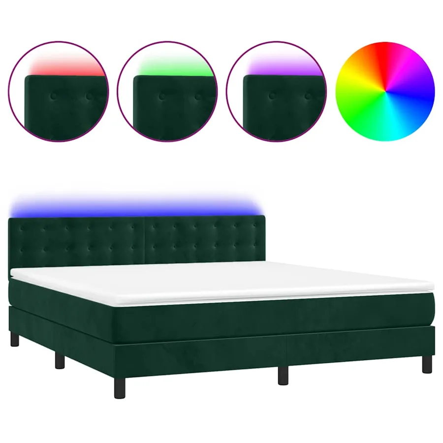 Sommier à lattes de lit matelas et LED Vert foncé 180x200 cm - 2