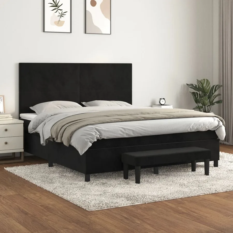 Sommier à lattes de lit avec matelas Noir 180x200 cm Velours