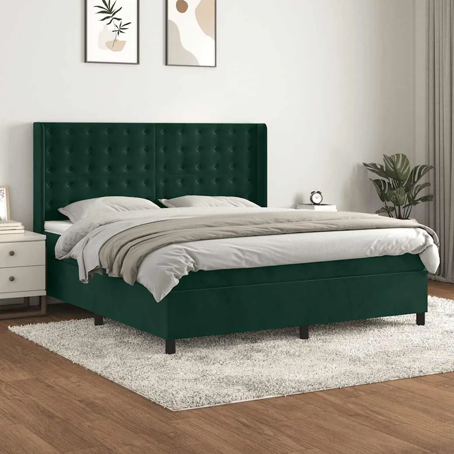 Sommier à lattes de lit et matelas Vert foncé 160x200cm Velours