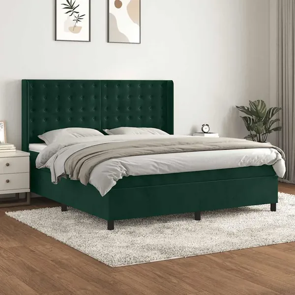 Sommier à lattes de lit et matelas Vert foncé 160x200cm Velours