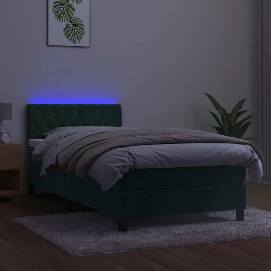 Sommier à lattes de lit avec matelas LED Vert foncé 100x200 cm - 4