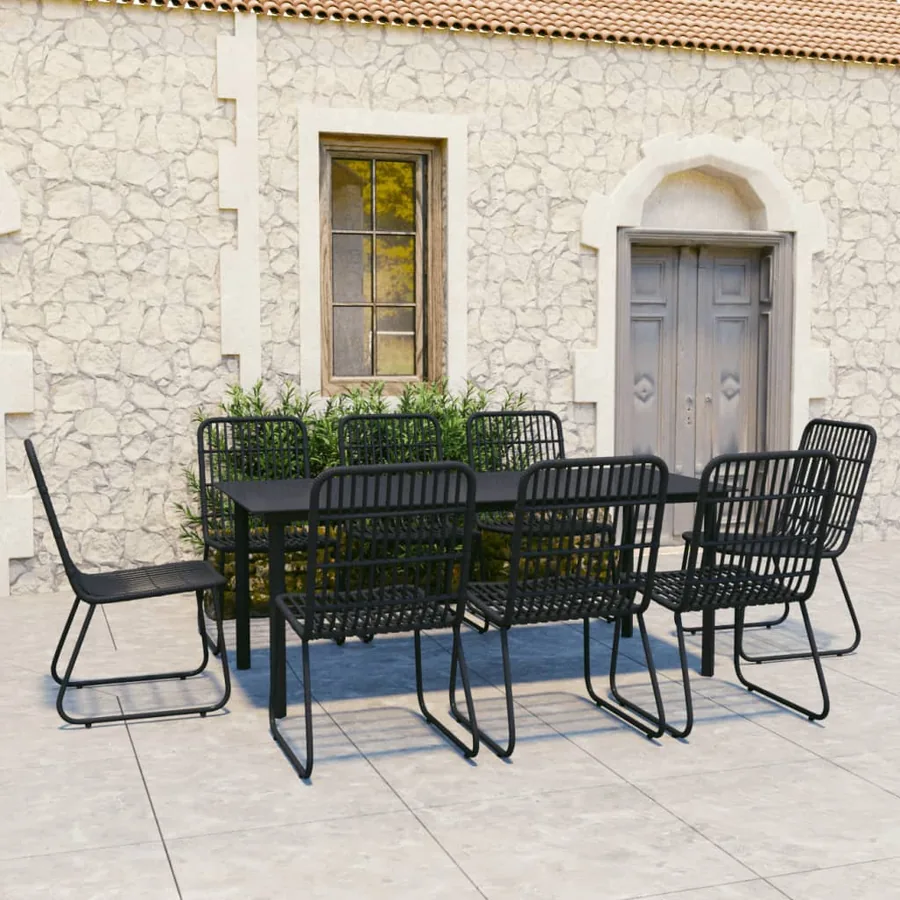 Ensemble à manger d'extérieur 9 pcs résine tressée et verre