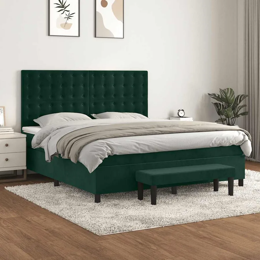 Sommier à lattes de lit et matelas Vert foncé 160x200cm Velours