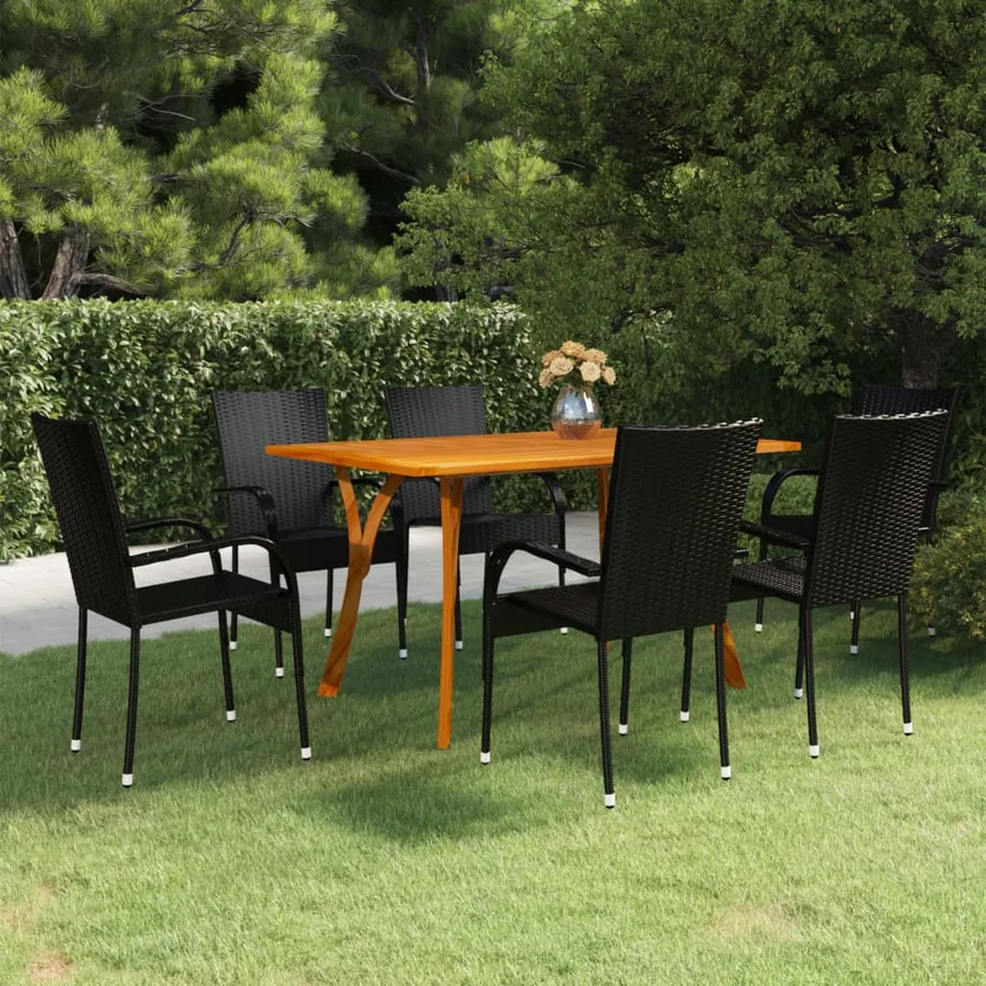 Ensemble à manger de jardin 7 pcs Noir