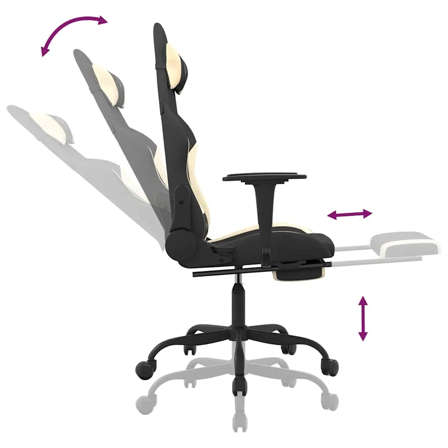 Chaise de jeu de massage avec repose-pied Noir et crème Tissu - 11