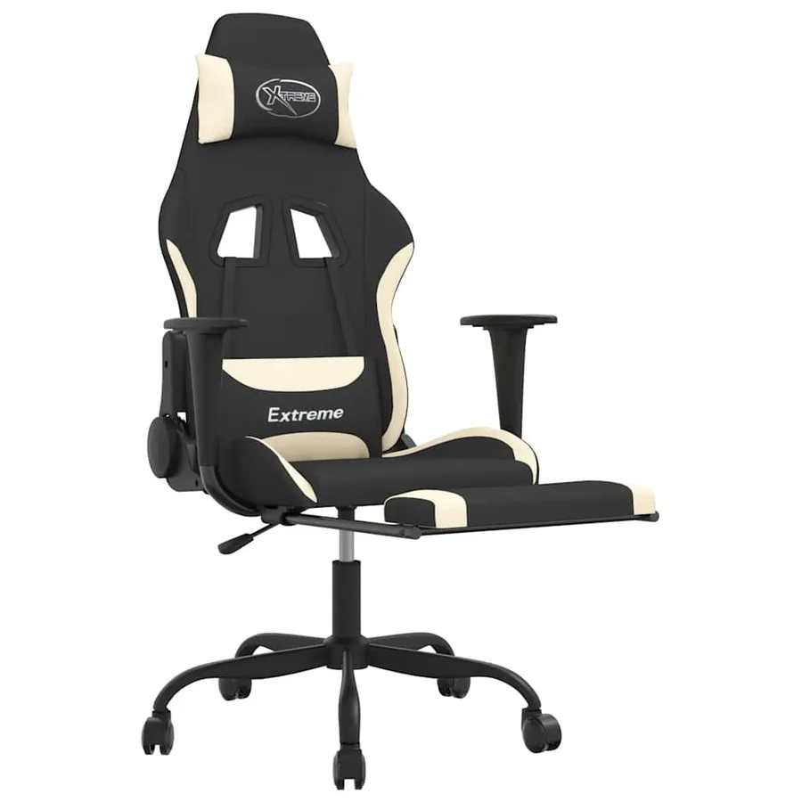 Chaise de jeu de massage avec repose-pied Noir et crème Tissu - 4