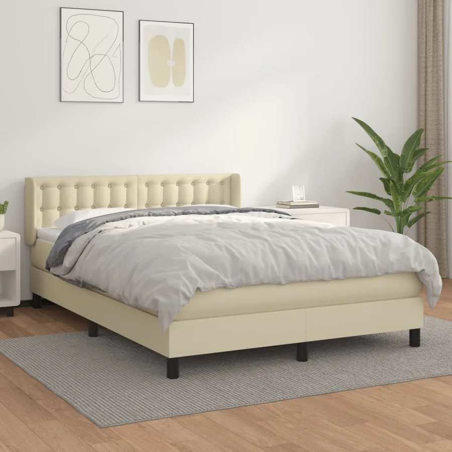 Sommier à lattes de lit avec matelas Crème 140x200cm Similicuir