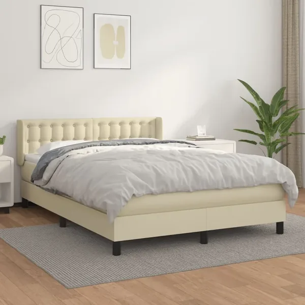 Sommier à lattes de lit avec matelas Crème 140x200cm Similicuir