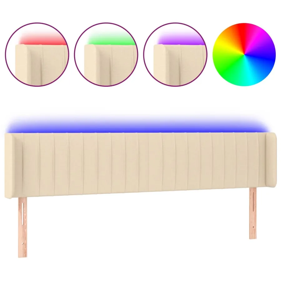 Tête de lit à LED Crème 203x16x78/88 cm Tissu - 2