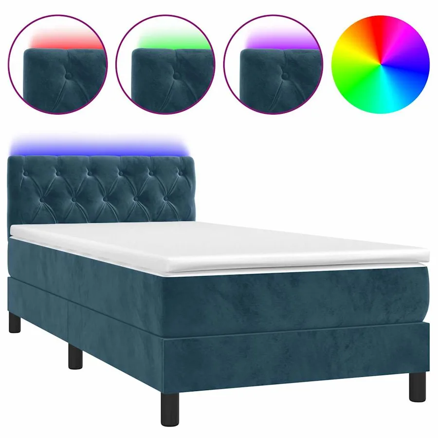 Sommier à lattes de lit avec matelas et LED Bleu foncé 80x200cm - 2
